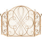 3-Panel Wrought Iron Metal Fireplace Screen Cover w/ Scroll Design - 55x33in