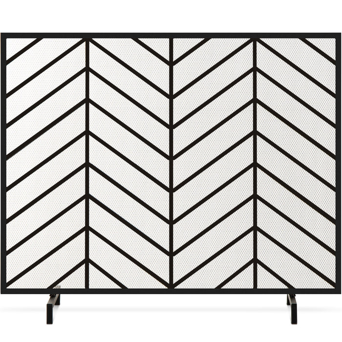 Single Panel Iron Chevron Fireplace Screen w/ Antique Finish - 38x31in