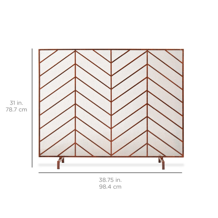 Single Panel Iron Chevron Fireplace Screen w/ Antique Finish - 38x31in