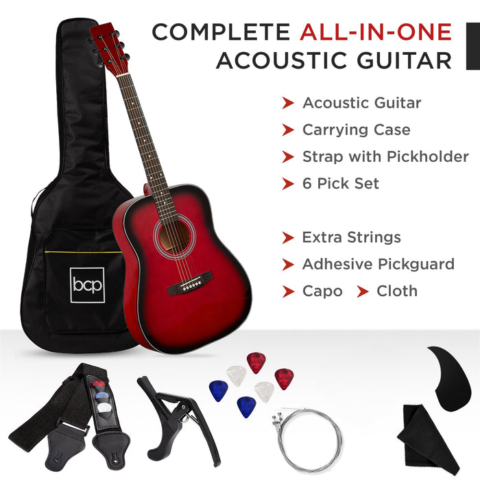 41in Acoustic Guitar Starter Kit w/ Digital Tuner, Padded Case, Picks, Strap