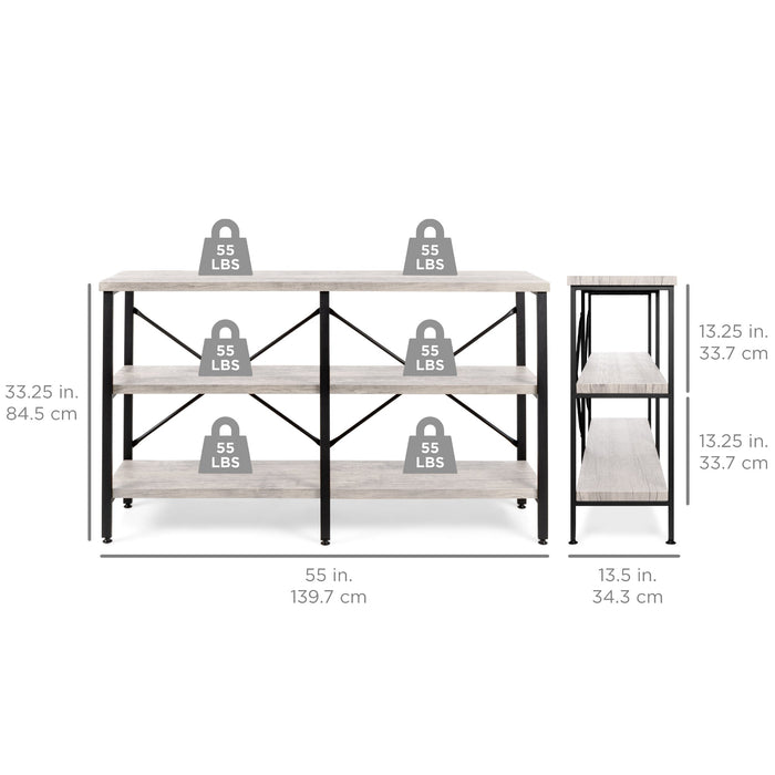 3-Tier Industrial Hallway Console Table for Living Room, Entry Way - 55in