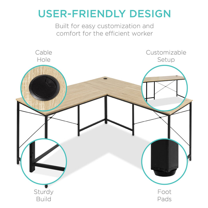 Modular L-Shaped Office Desk w/Customizable Setup - 94.5in