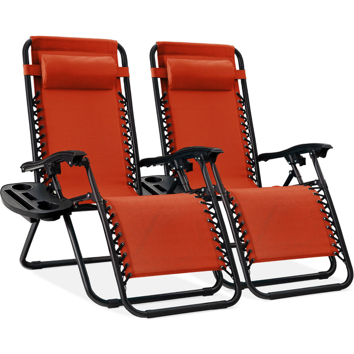 Set of 2 Adjustable Zero Gravity Patio Chair Recliners w/ Cup Holders