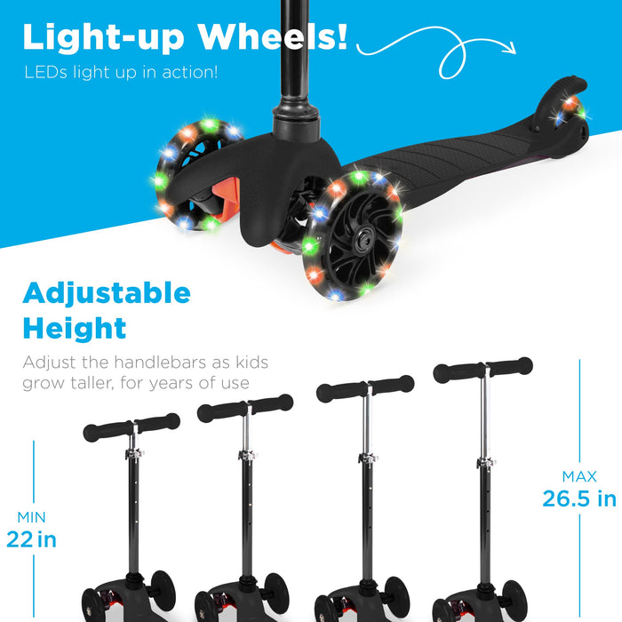 Kids Mini Kick Scooter Toy w/ Colorful Light-Up Wheels, Adjustable T-Bar