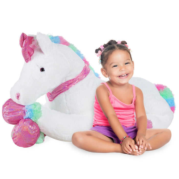 Kids Extra Large Life-Size Plush Rainbow Unicorn Stuffed Animal w/ Soft Fur