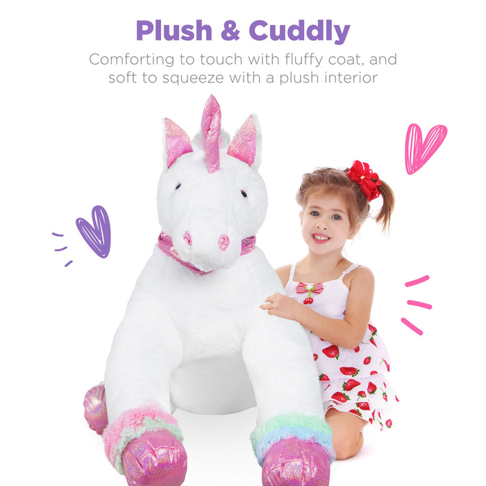 Kids Extra Large Life-Size Plush Rainbow Unicorn Stuffed Animal w/ Soft Fur