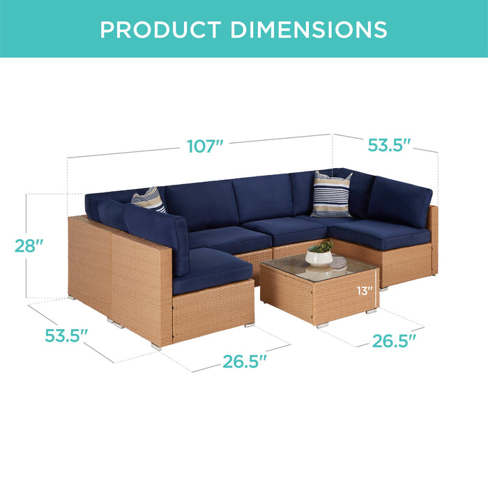 Ensemble de conversation modulaire en osier de 7 pièces avec 2 oreillers et housse