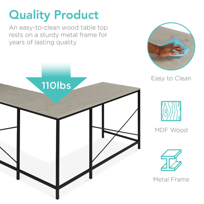 L-Shaped Computer Desk, Study Workstation w/ 5-Tier Open Storage Bookshelf