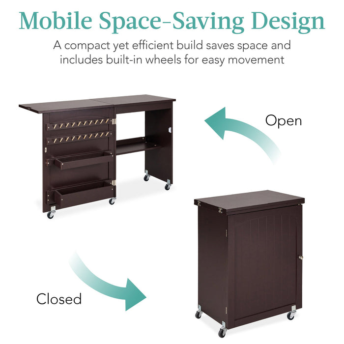 Folding Sewing Table Multipurpose Craft Station & Side Table w/ Wheels