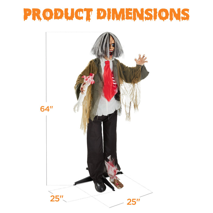 Rotten Ronnie Standing Animatronic Zombie Halloween Prop - 5ft