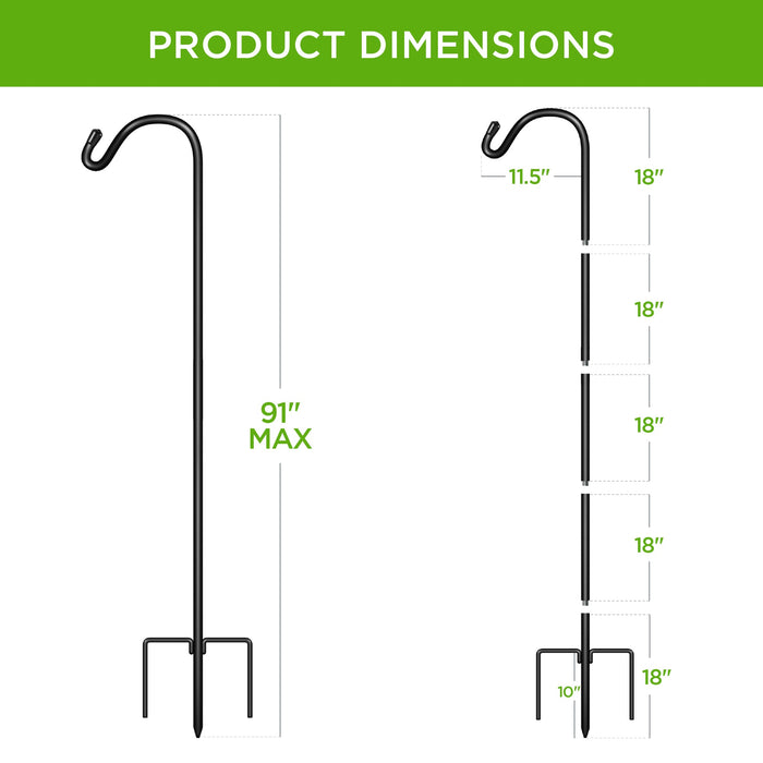 Set of 2 Shepherd Hooks Outdoor Garden Hooks w/ 3-Prong Base - 91in