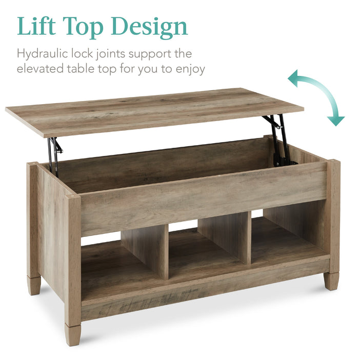 Multifunctional Lift Top Coffee Table w/ Hidden Storage, 3 Cubbies