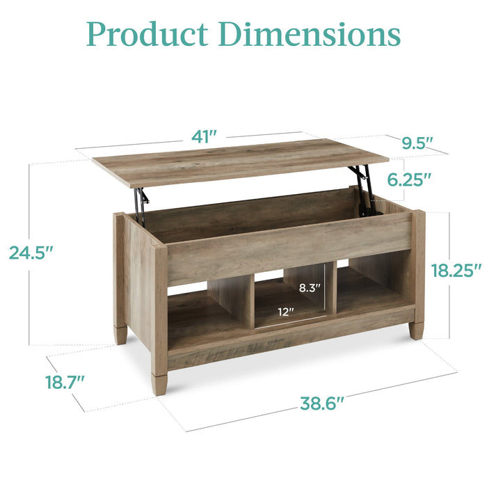 Multifunctional Lift Top Coffee Table w/ Hidden Storage, 3 Cubbies