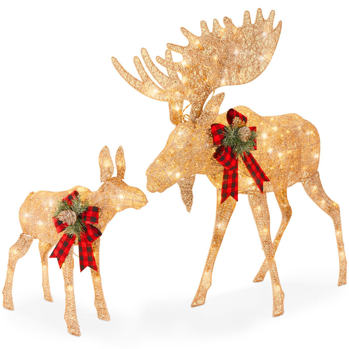 2-Piece Moose Family Lighted Outdoor Christmas Decoration Set w/ LED Lights