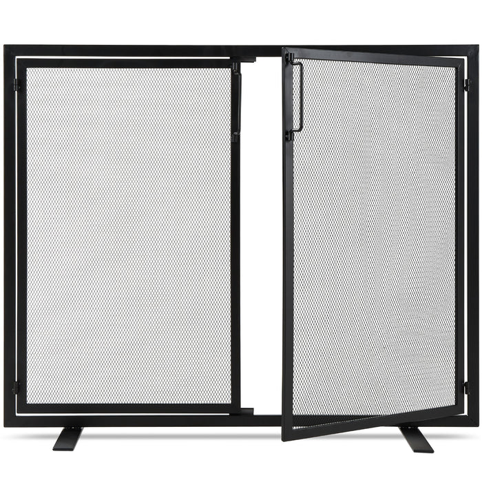 2-Door Wrought Iron Fireplace Screen w/ Magnetic Doors - 38.5x41in