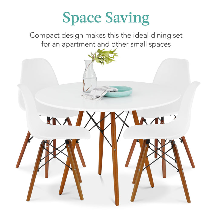 5-Piece Mid-Century Modern Dining Set w/ 4 Chairs, Wooden Legs, Metal Frame