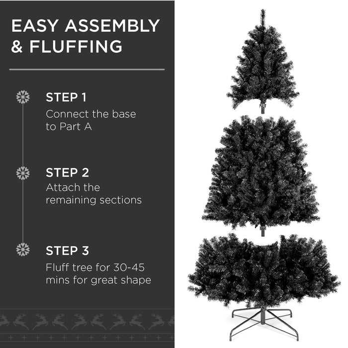 Sapin de Noël artificiel noir pré-éclairé avec lumières incandescentes, support en métal