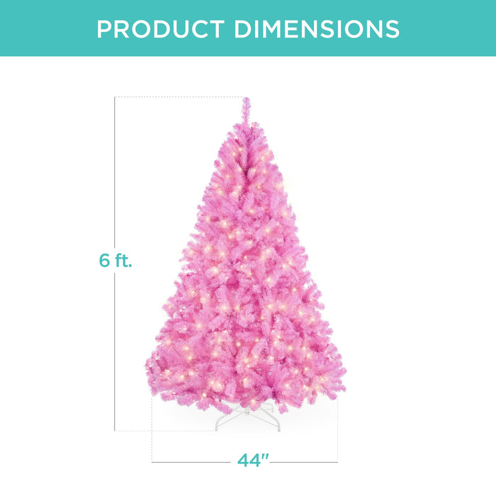 Pre-Lit Artificial Pink Christmas Tree w/ Incandescent Lights, Metal Stand