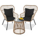 3-Piece Patio Wicker Conversation Bistro Set w/ 2 Chairs, Glass Top Table