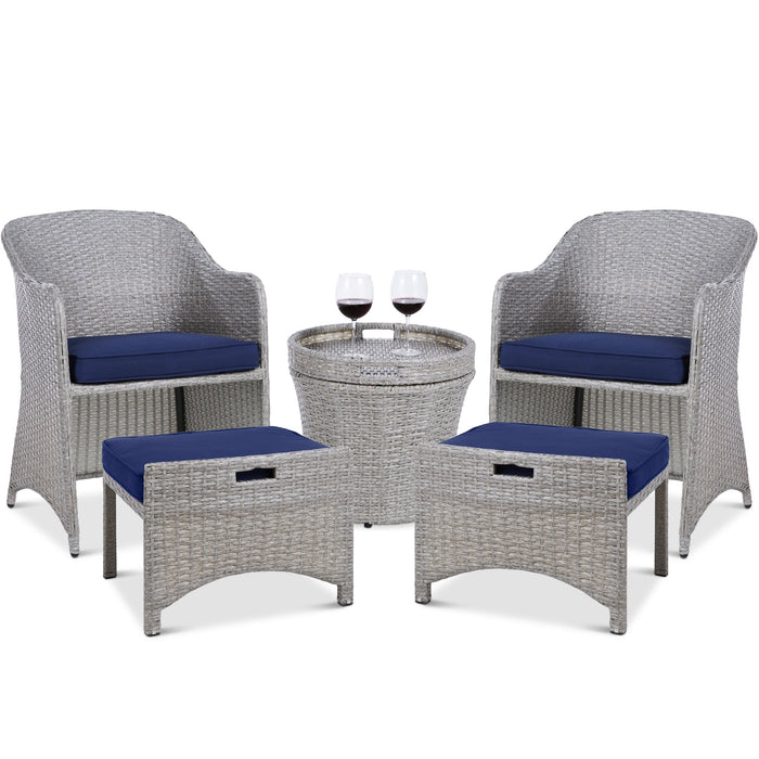 5-Piece Outdoor Wicker Bistro Set w/ Side Storage Table, No Assembly