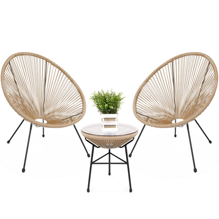 3-Piece All-Weather Patio Acapulco Bistro Set w/ Rope, Glass Top Table