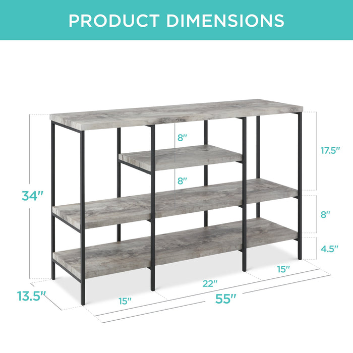 Table console industrielle à 4 niveaux avec étagère haute - 55 po