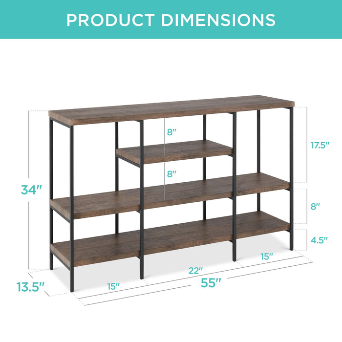 Table console industrielle à 4 niveaux avec étagère haute - 55 po