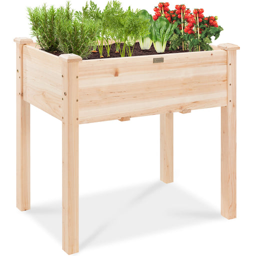 Raised Garden Bed, Elevated Wood Planter Box Stand w/ Bed Liner - 34x18x30in