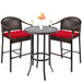 3-Piece Outdoor Bistro Wicker Table Bar Set w/ Bar Stools, Footrests