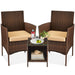 3-Piece Outdoor Patio Wicker Bistro Set w/ Side Storage Table