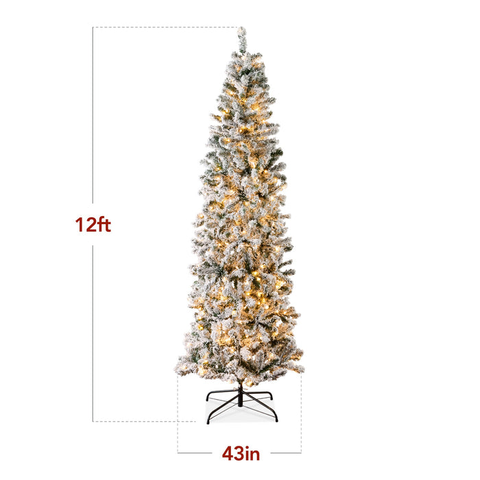 Pre-Lit Snow Flocked Artificial Pencil Christmas Tree