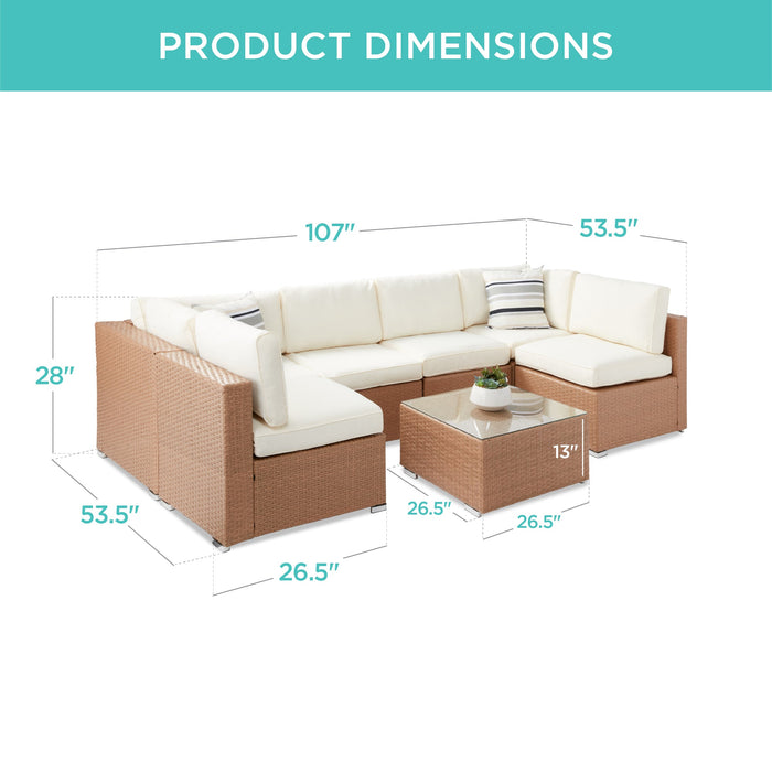 Ensemble de conversation modulaire en osier de 7 pièces avec 2 oreillers et housse