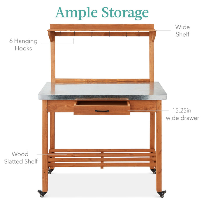 Table d'extérieur mobile et armoire de rangement avec 4 roulettes, plateau en acier inoxydable