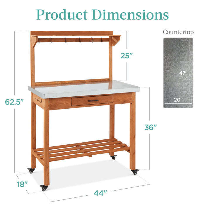 Table d'extérieur mobile et armoire de rangement avec 4 roulettes, plateau en acier inoxydable