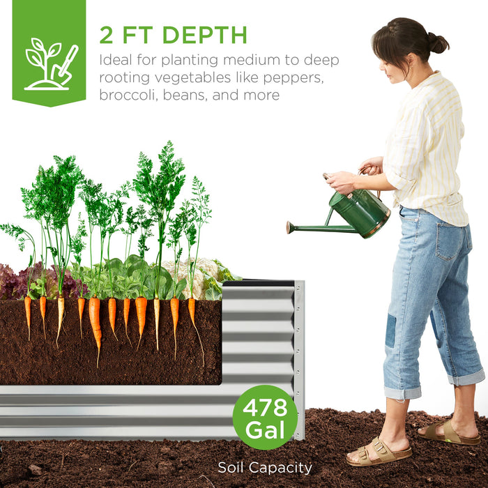 Outdoor Metal Raised Garden Bed for Vegetables, Flowers, Herbs - 8x4x2ft