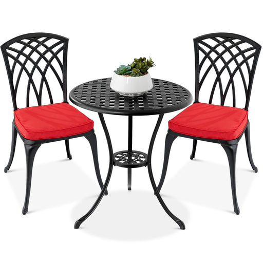 3-Piece Patio Bistro Set w/ Umbrella Hole, 2 Chairs, Polyester Cushions