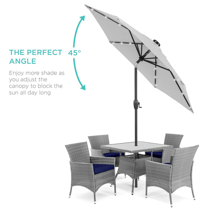 Outdoor Solar Patio Umbrella w/ Push Button Tilt, Crank Lift - 7.5ft