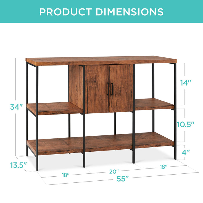 3-Tier Shelf Console Table w/ Cabinet, Non-Scratching Feet - 55in