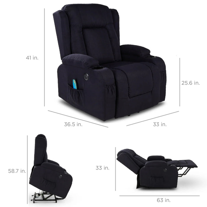 Electric Power Lift Recliner Massage Chair w/ Heat, USB Port, Cupholders