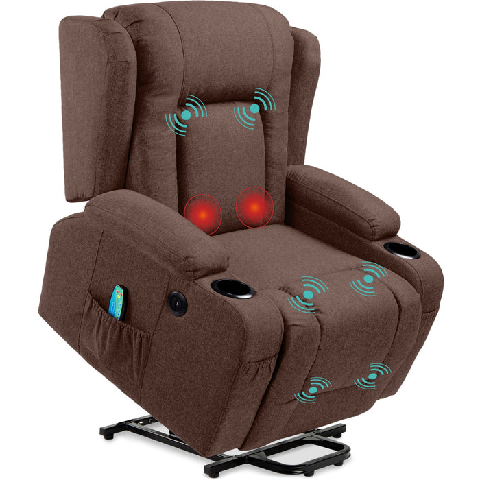 Electric Power Lift Recliner Massage Chair w/ Heat, USB Port, Cupholders