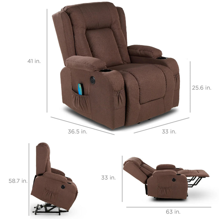 Electric Power Lift Recliner Massage Chair w/ Heat, USB Port, Cupholders