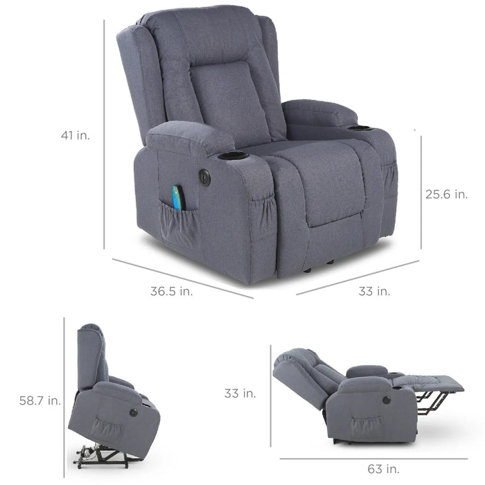 Electric Power Lift Recliner Massage Chair w/ Heat, USB Port, Cupholders