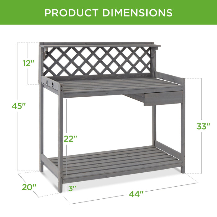 Wooden Garden Potting Bench Workstation w/ Cabinet Drawer, Open Shelf