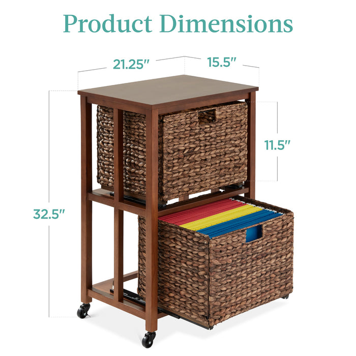 Vertical Rolling File Cabinet w/ Rubberwood Frame, Locking Caster Wheels