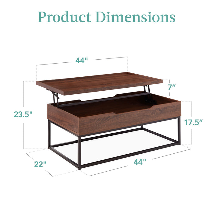 Lift Top Coffee Table w/ Tray Edge Tabletop, Wood-Grain Finish - 44in