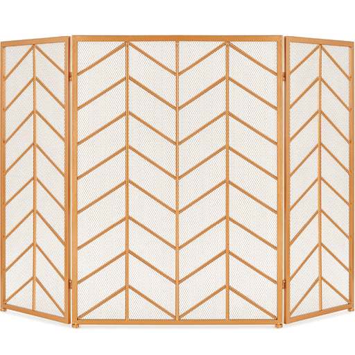 3-Panel Iron Chevron Fireplace Screen w/ Handles - 52x31in