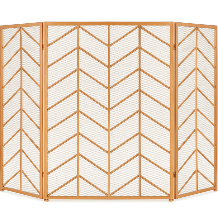 3-Panel Iron Chevron Fireplace Screen w/ Handles - 52x31in