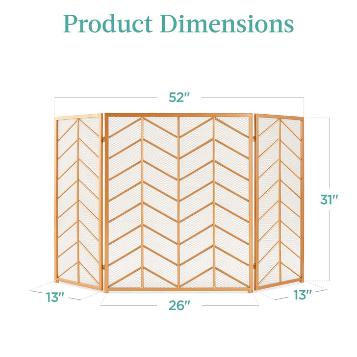 3-Panel Iron Chevron Fireplace Screen w/ Handles - 52x31in