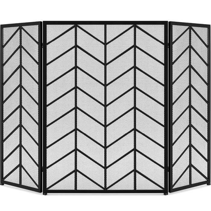 3-Panel Iron Chevron Fireplace Screen w/ Handles - 52x31in