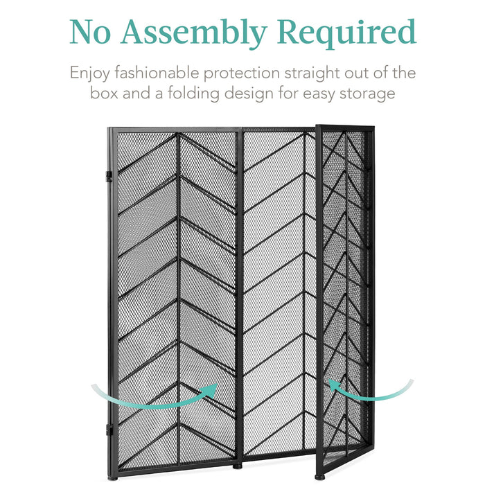 3-Panel Iron Chevron Fireplace Screen w/ Handles - 52x31in